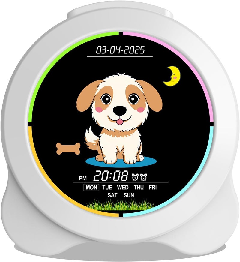 Sinoviwe Kids Alarm Clock Sun & Moon& Dog LED Display with Day & Date OK to Wake Clock with Night Light for Kids Children's Sleep Trainer Gift for Boy and Girls - Image 2